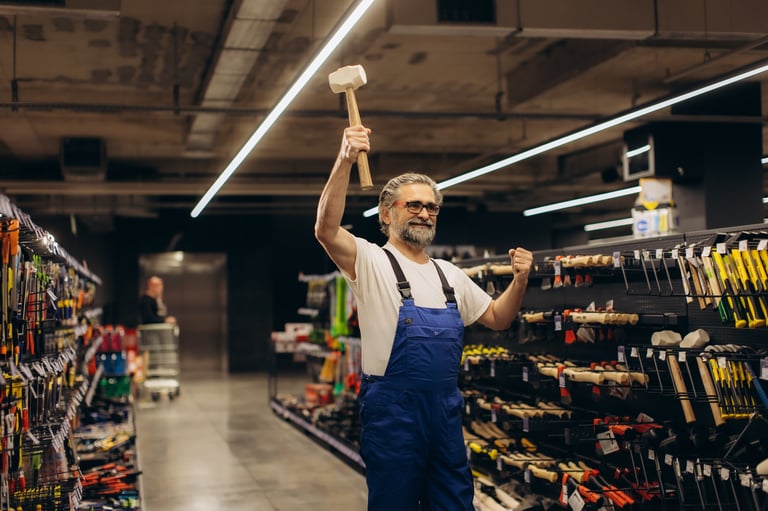 Happy professional in hardware store