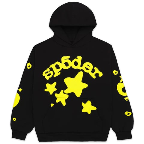 Black hoodie with yellow Shodder text and star graphics