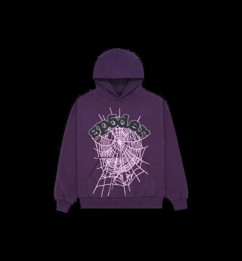 Purple hoodie with white spider web and skull graphic